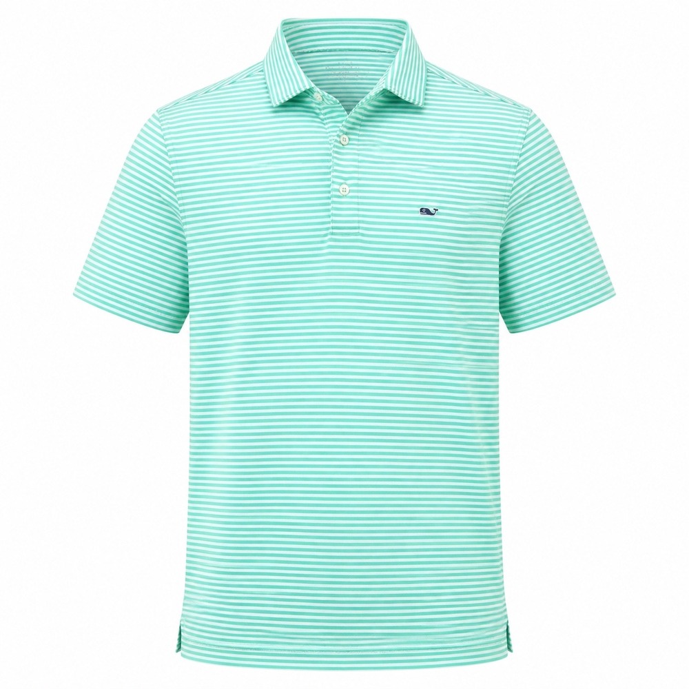 Vineyard Vines Performance Polo Shirt Green White Striped Small Golf Whale logo